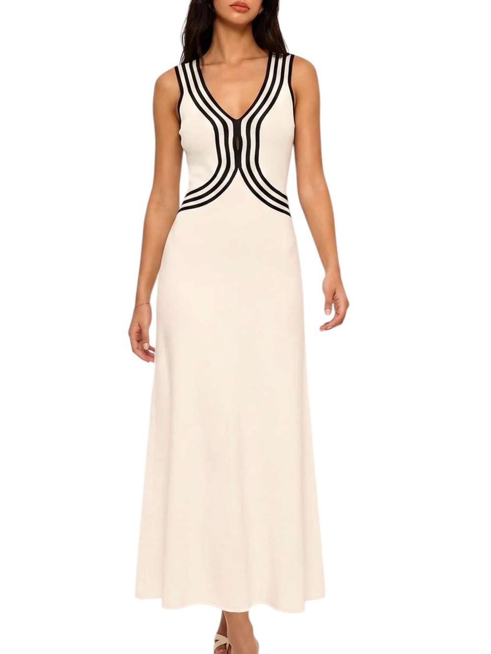 Commense Black White Contrast Soft Light Knit Maxi Dress Small NWT